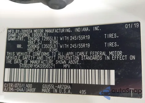 2019 Toyota Highlander Limited Platinum from USA, damaged, VIN 5TDDZRFH5KS956521